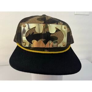 DC Comics Batman Camouflage Trucker Hat Gold Metal Bat Logo Adjustable Cap